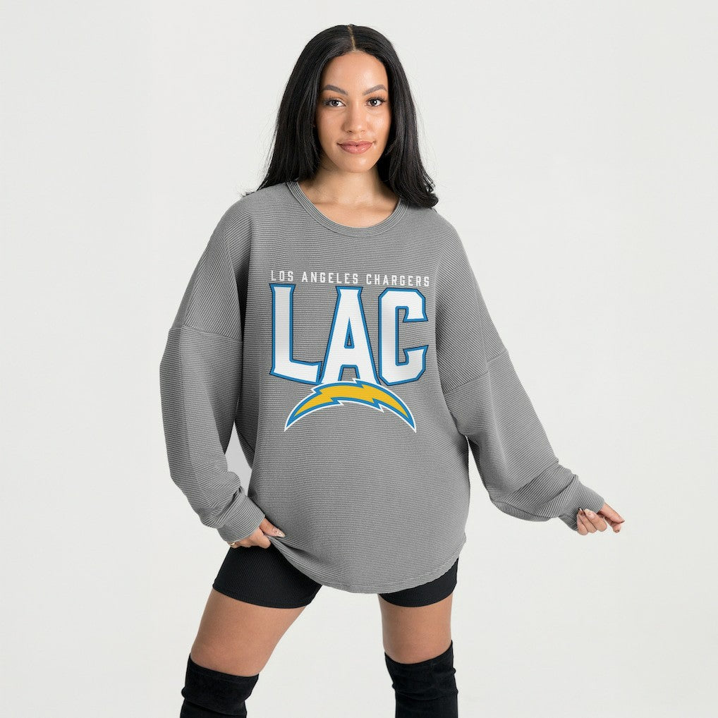 Los Angeles Chargers Gameday Couture Women's Oversized Pure Motion Corded Sweatshirt - Gray - NFL