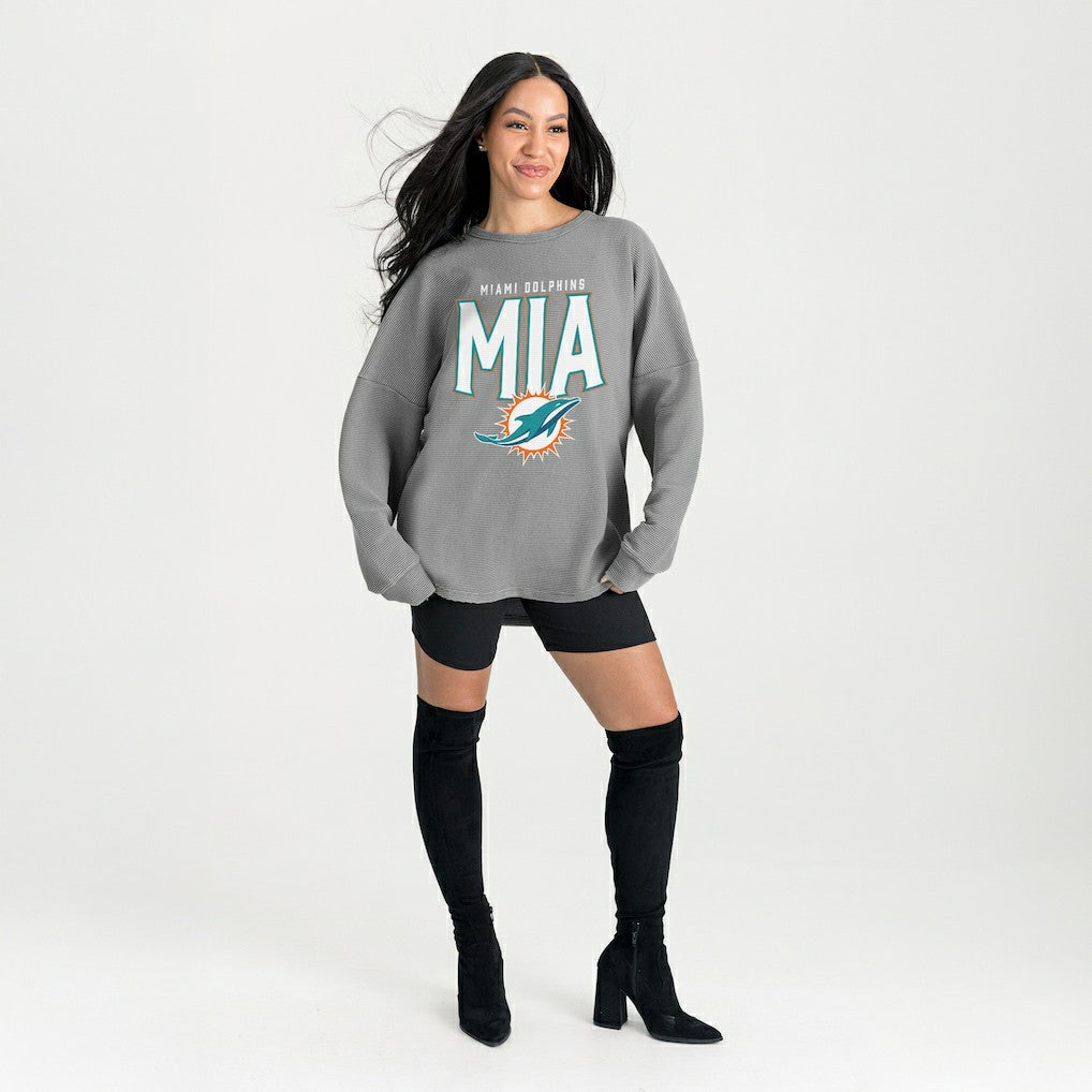 Miami Dolphins Gameday Couture Women's Oversized Pure Motion Corded Sweatshirt - Gray - NFL