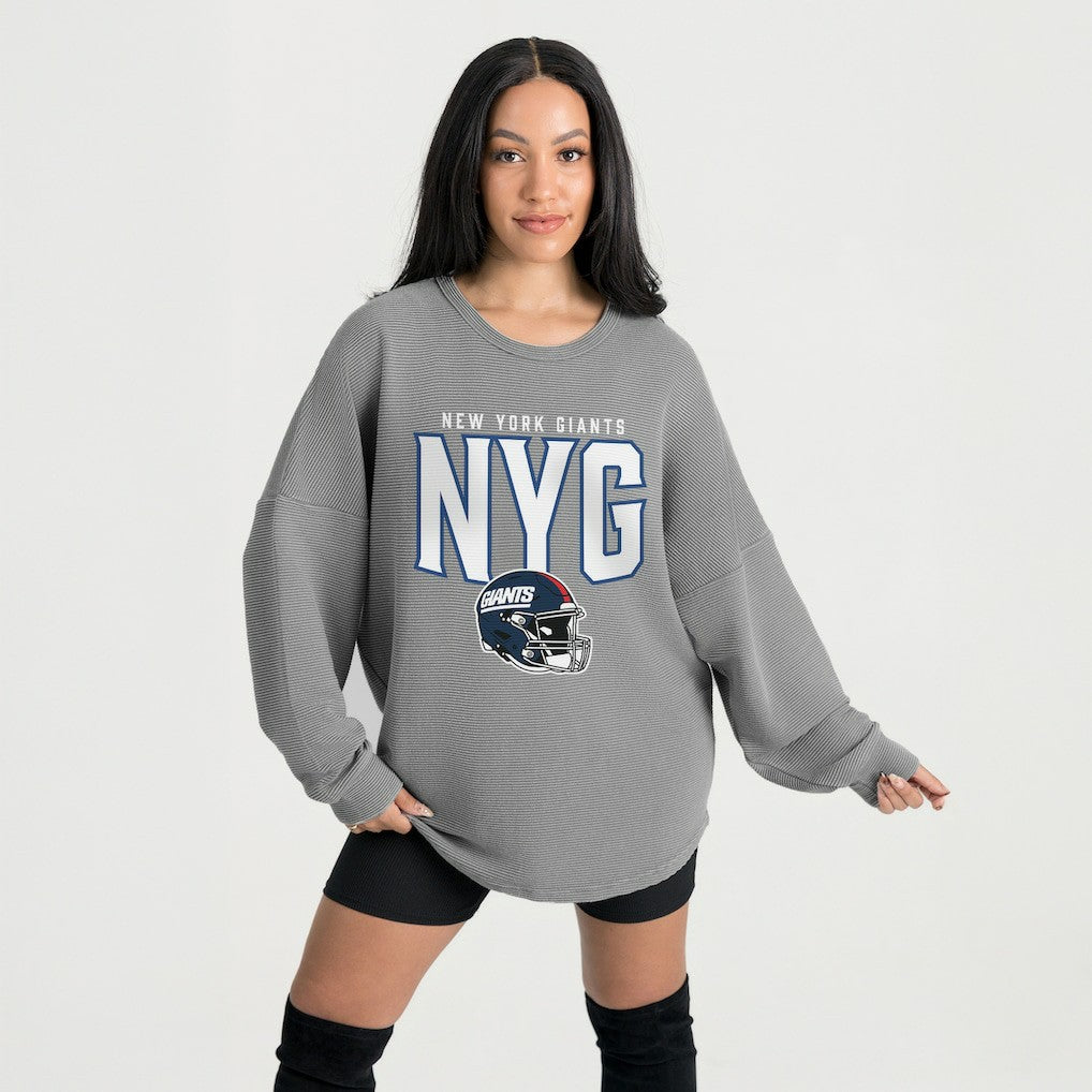 New York Giants Gameday Couture Women's Oversized Pure Motion Corded Sweatshirt - Gray - NFL