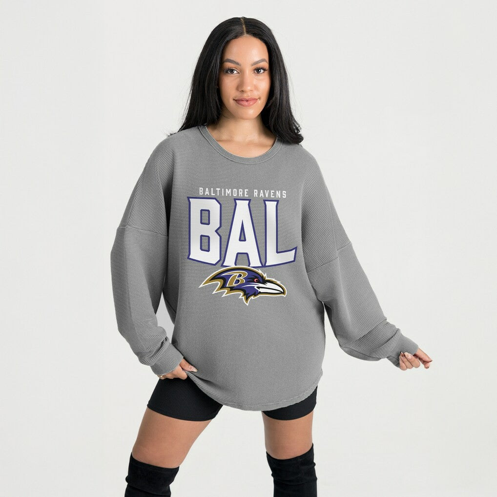 Baltimore Ravens Gameday Couture Women's Oversized Pure Motion Corded Sweatshirt - Gray - NFL