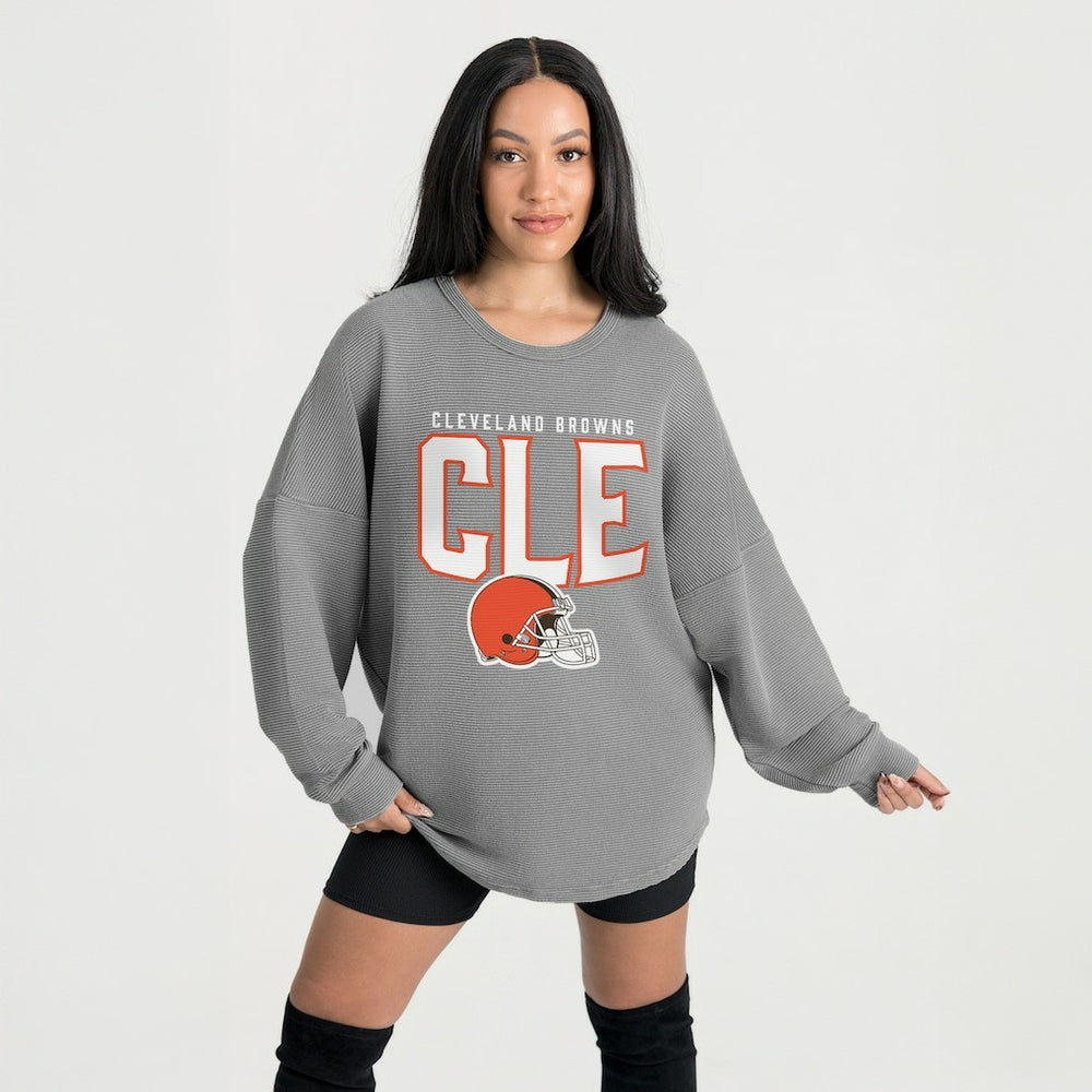 Cleveland Browns Gameday Couture Women's Oversized Pure Motion Corded Sweatshirt - Gray - NFL
