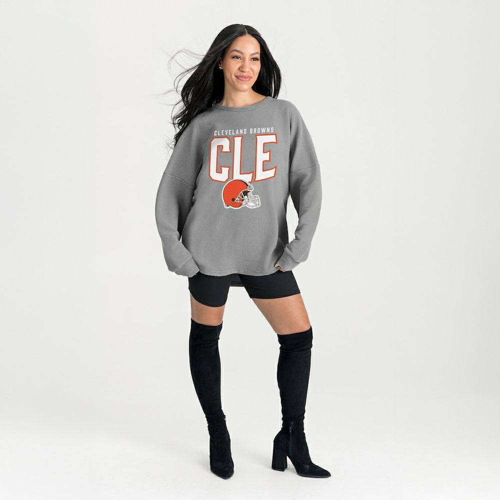 Cleveland Browns Gameday Couture Women's Oversized Pure Motion Corded Sweatshirt - Gray - NFL