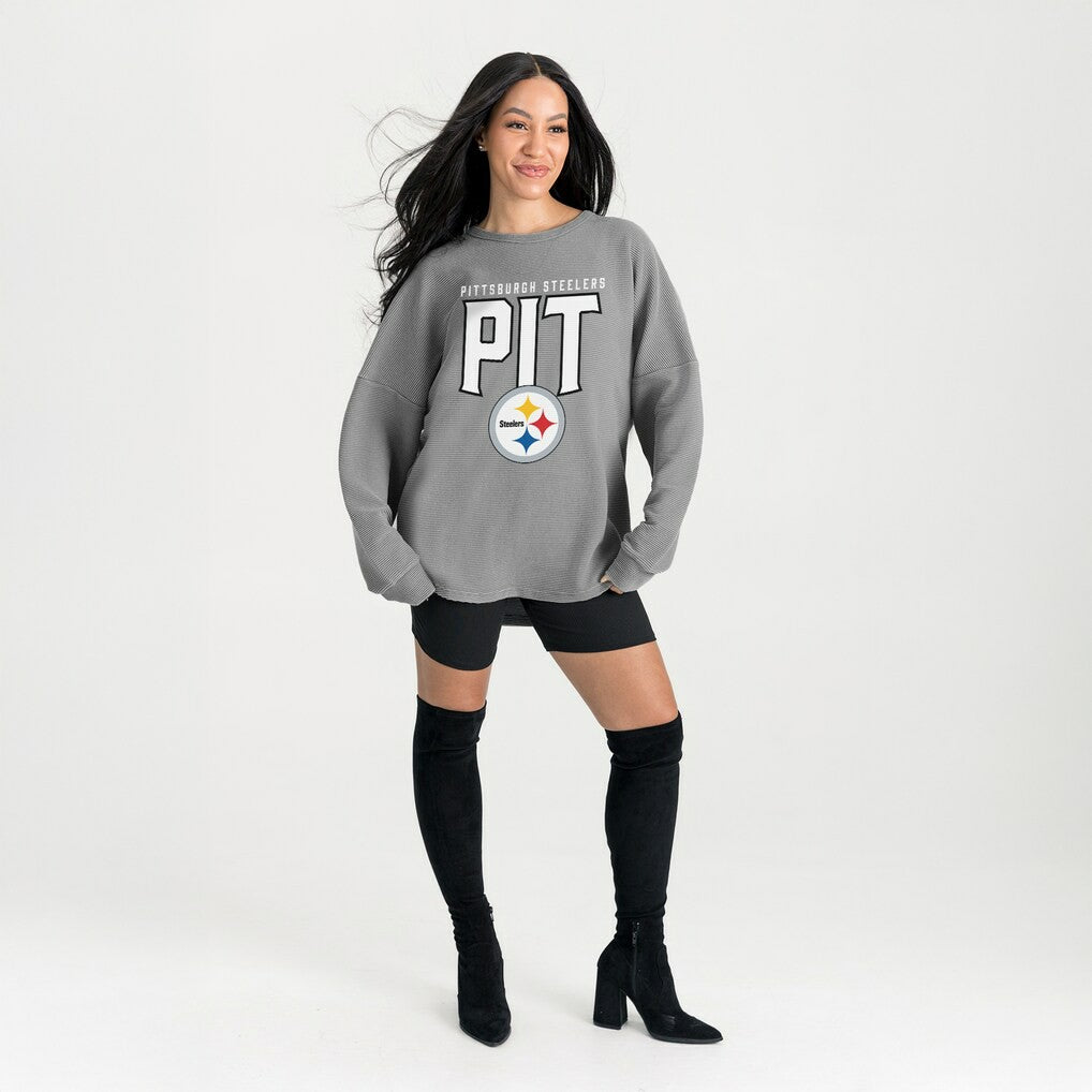 Pittsburgh Steelers Gameday Couture Women's Oversized Pure Motion Corded Sweatshirt - Gray - NFL