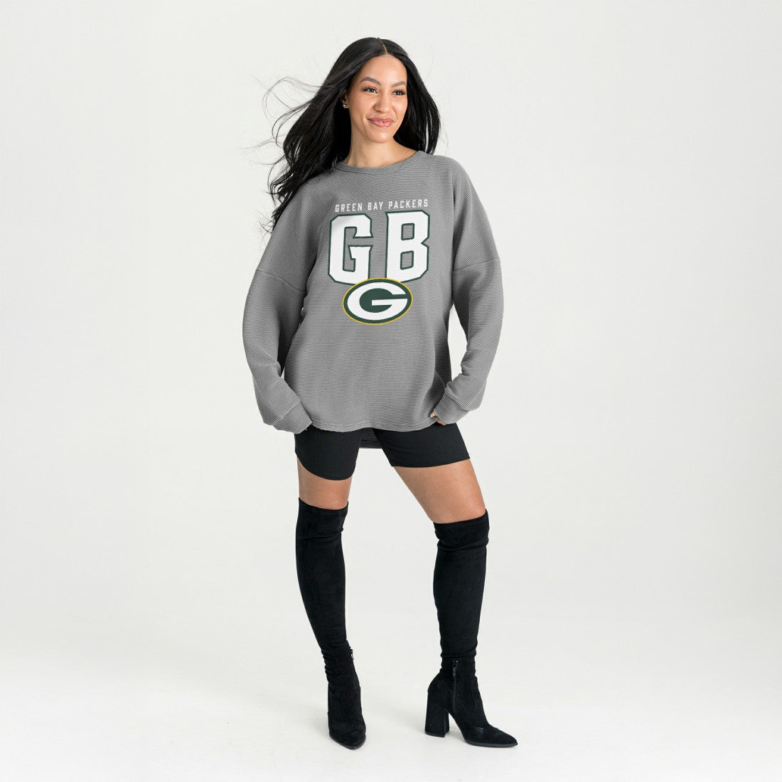 Green Bay Packers Gameday Couture Women's Oversized Pure Motion Corded Sweatshirt - Gray - NFL