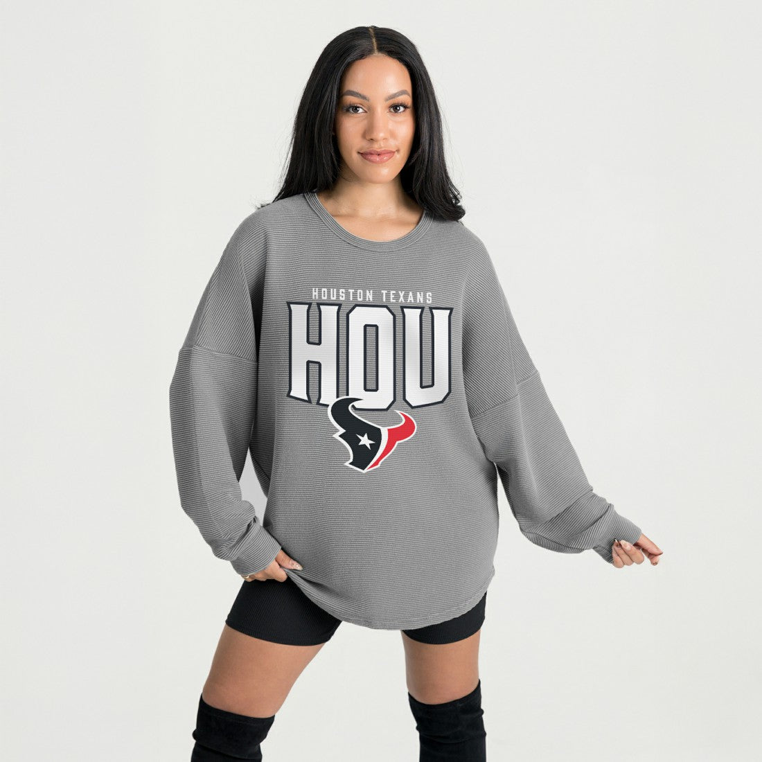 Houston Texans Gameday Couture Women's Oversized Pure Motion Corded Sweatshirt - Gray - NFL