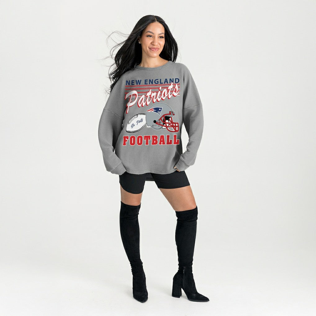 New England Patriots Gameday Couture Women's Oversized Sweet Victory Corded Sweatshirt - Gray - NFL