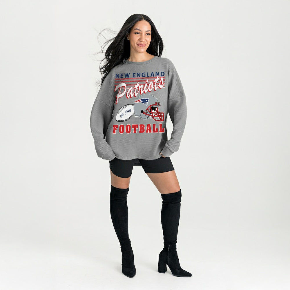 New England Patriots Gameday Couture Women's Oversized Sweet Victory Corded Sweatshirt - Gray - NFL