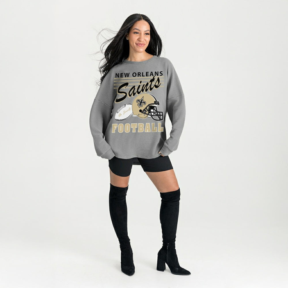 New Orleans Saints Gameday Couture Women's Oversized Sweet Victory Corded Sweatshirt - Gray - NFL