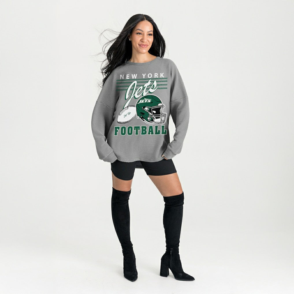 New York Jets Gameday Couture Women's Oversized Sweet Victory Corded Sweatshirt - Gray - NFL