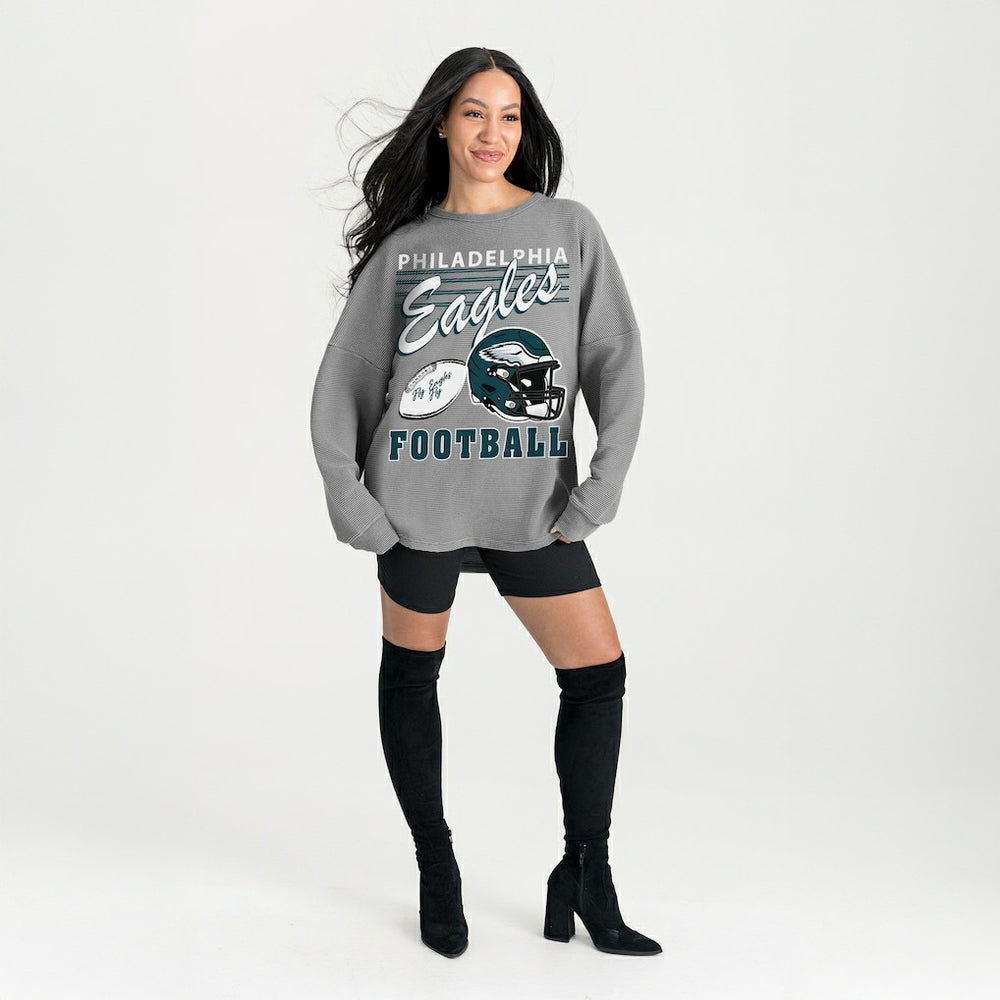 Philadelphia Eagles Gameday Couture Women's Oversized Sweet Victory Corded Sweatshirt - Gray - NFL