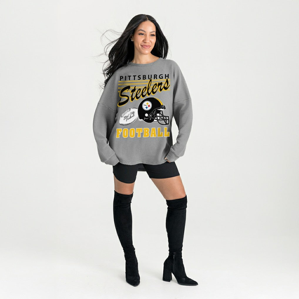 Pittsburgh Steelers Gameday Couture Women's Oversized Sweet Victory Corded Sweatshirt - Gray - NFL