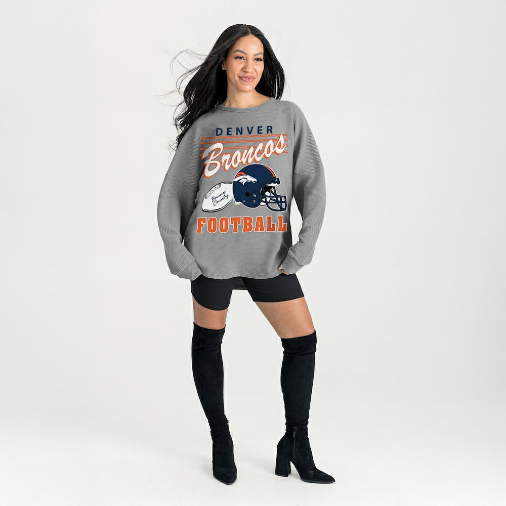 Denver Broncos Gameday Couture Women's Oversized Sweet Victory Corded Sweatshirt - Gray - NFL