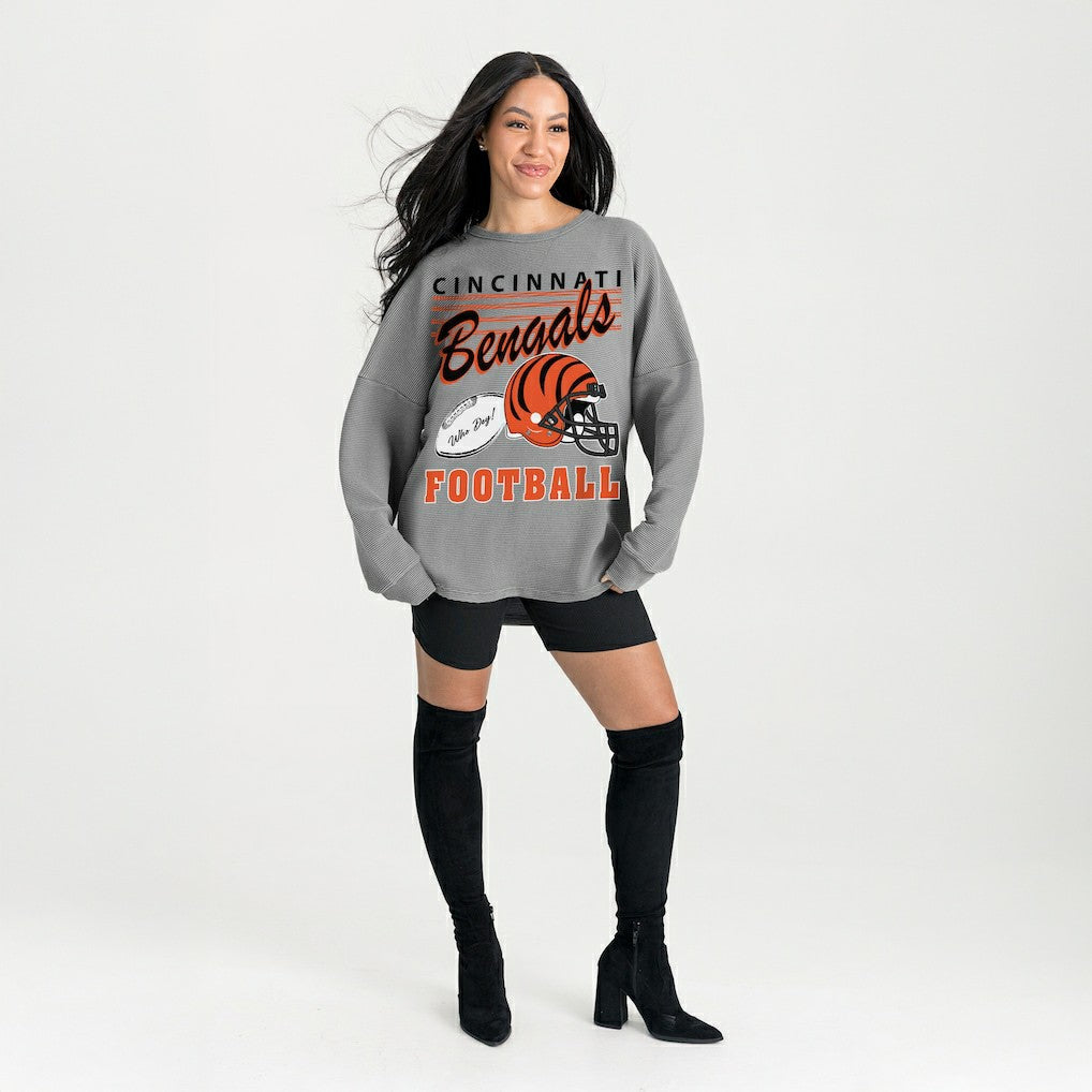 Cincinnati Bengals Gameday Couture Women's Oversized Sweet Victory Corded Sweatshirt - Gray - NFL