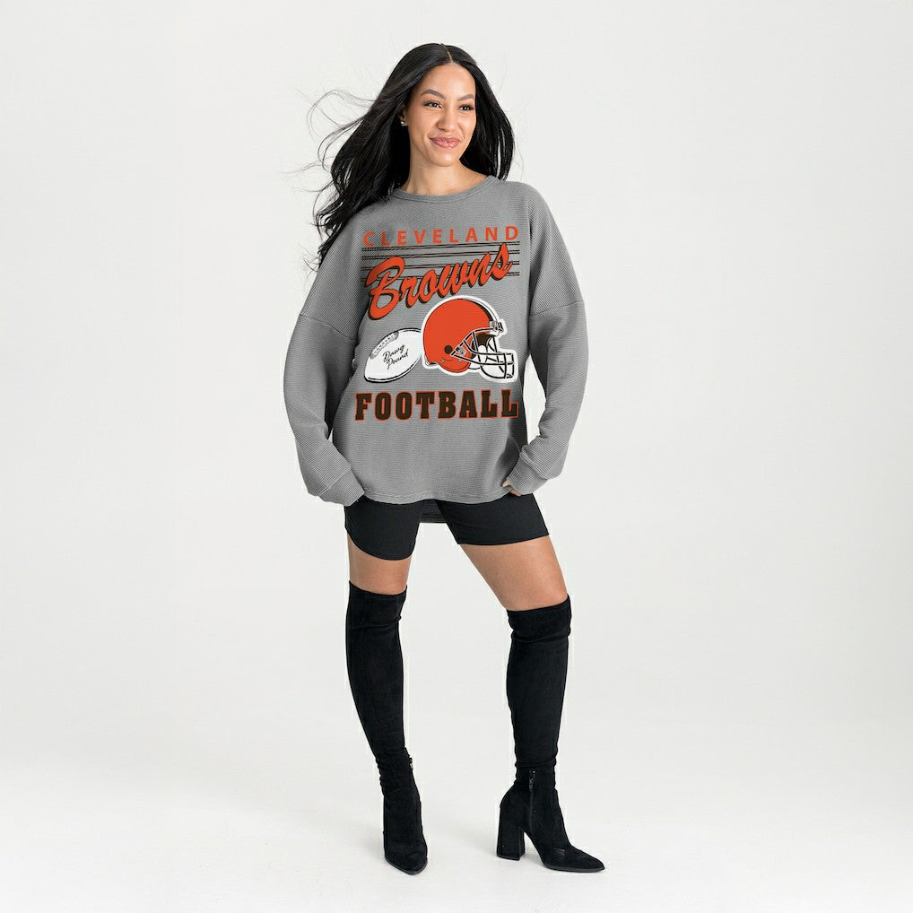 Cleveland Browns Gameday Couture Women's Oversized Sweet Victory Corded Sweatshirt - Gray - NFL