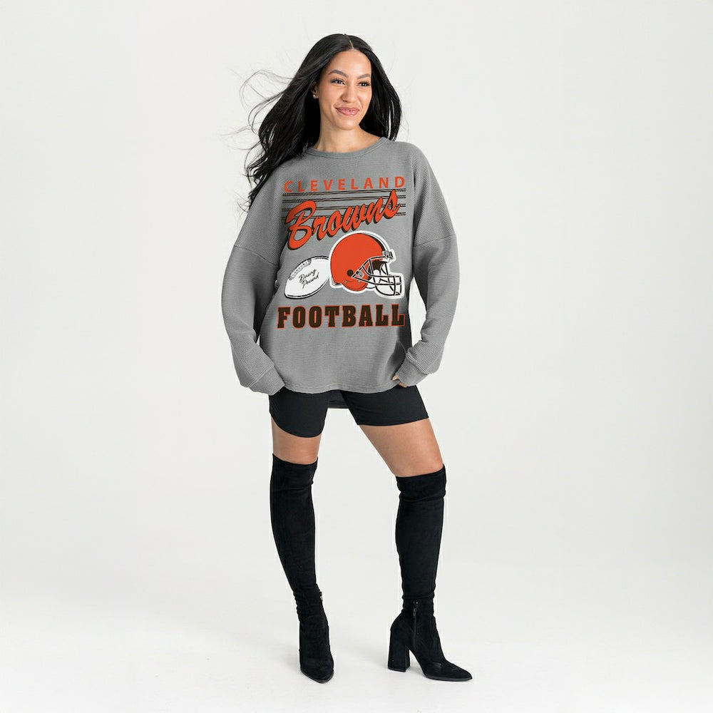 Cleveland Browns Gameday Couture Women's Oversized Sweet Victory Corded Sweatshirt - Gray - NFL