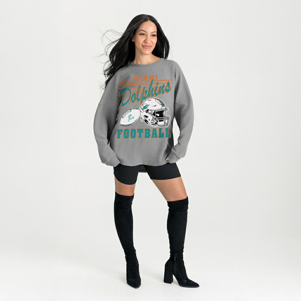 Miami Dolphins Gameday Couture Women's Oversized Sweet Victory Corded Sweatshirt - Gray - NFL