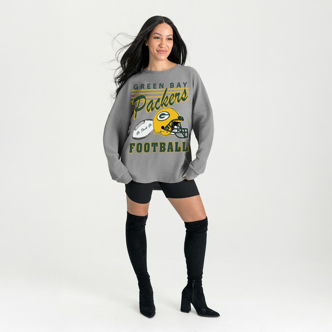 Green Bay Packers Gameday Couture Women's Oversized Sweet Victory Corded Sweatshirt - Gray - NFL