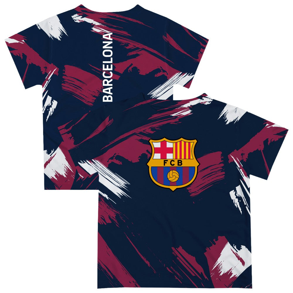 Barcelona Vive La Fete Youth Paint Brush T-Shirt Navy