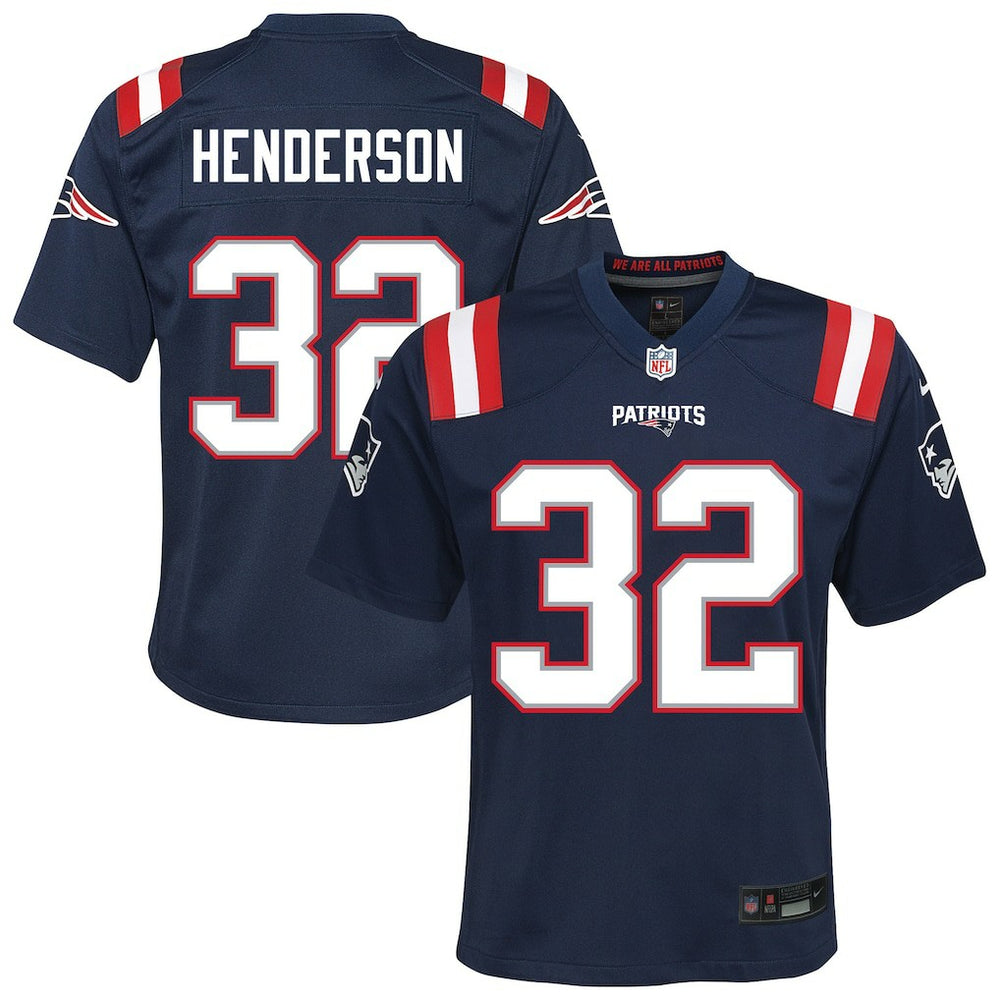 TreVeyon Henderson New England Patriots Youth Team Game Jersey - Navy - Nike