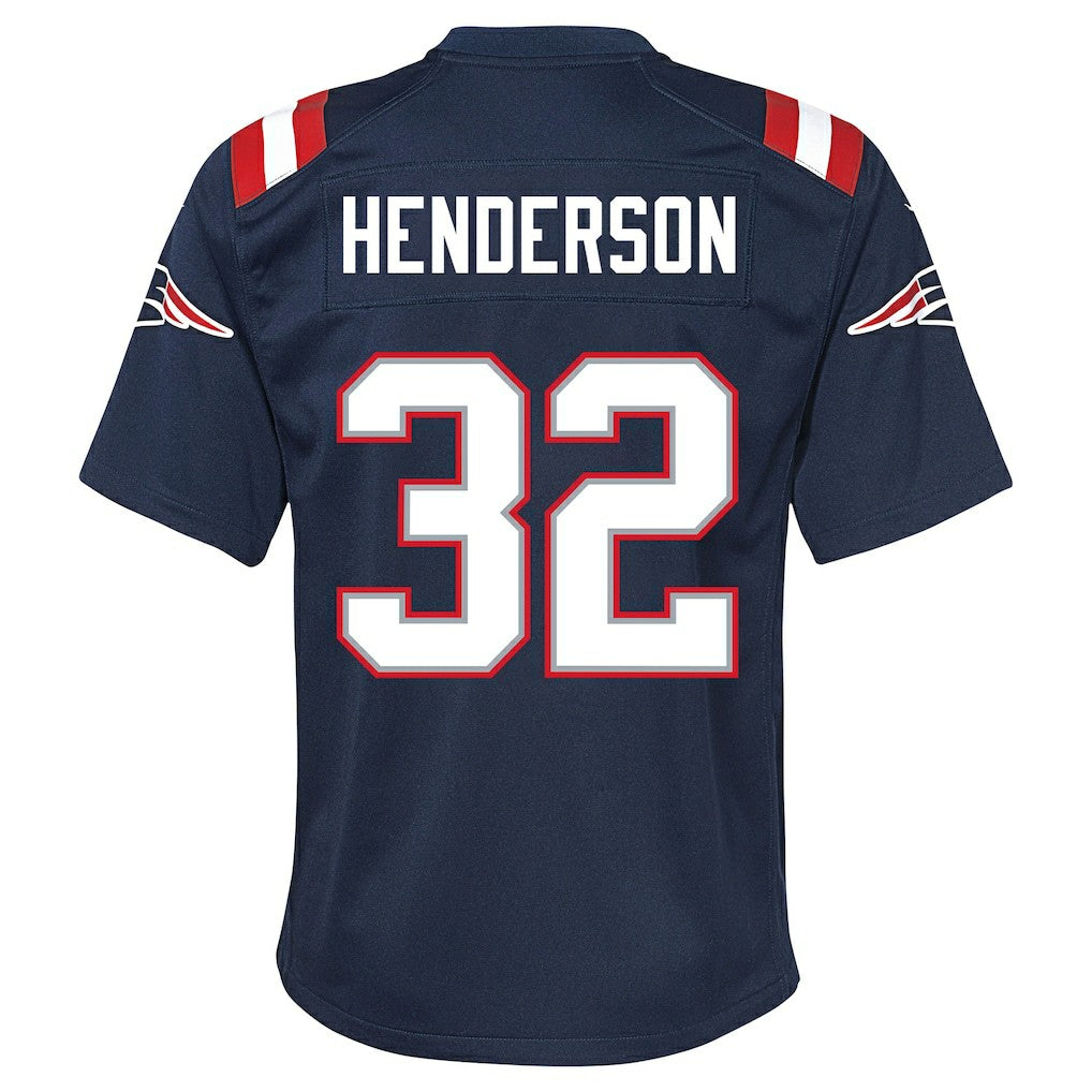TreVeyon Henderson New England Patriots Youth Team Game Jersey - Navy - Nike