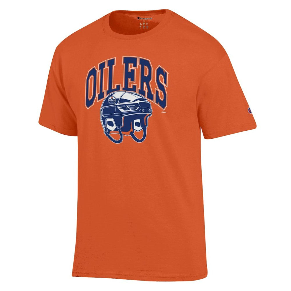 Edmonton Oilers Champion Helmet T-Shirt - Orange | NHL Lifestyle