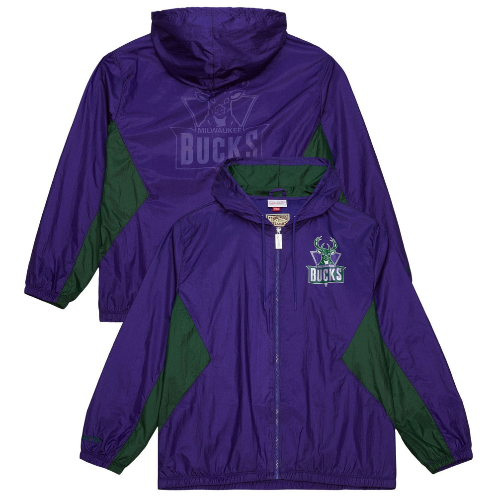 Mitchell & Ness Milwaukee Bucks Playmaker Full-Zip Hooded Windbreaker Jacket Purple
