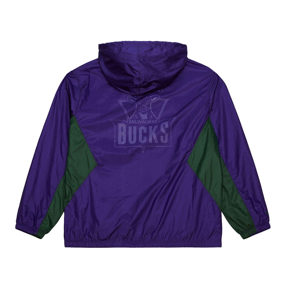 Mitchell & Ness Milwaukee Bucks Playmaker Full-Zip Hooded Windbreaker Jacket Purple