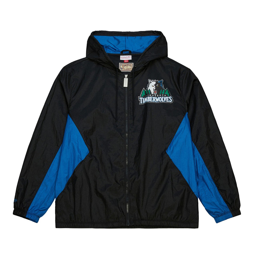 Mitchell & Ness Minnesota Timberwolves Playmaker Full-Zip Hooded Windbreaker Jacket Black