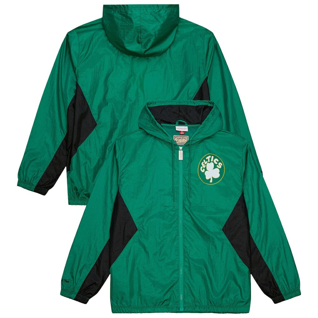 Mitchell & Ness Boston Celtics Playmaker Full-Zip Hooded Windbreaker Jacket Kelly Green