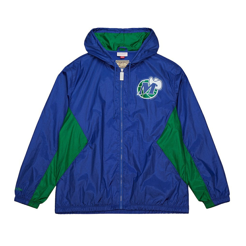 Mitchell & Ness Dallas Mavericks Playmaker Full-Zip Hooded Windbreaker Jacket Blue