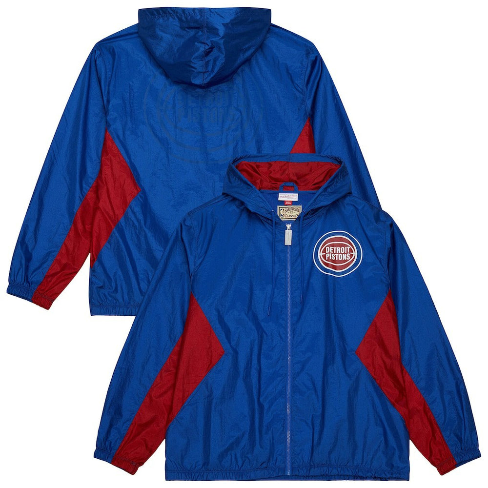 Mitchell & Ness Detroit Pistons Playmaker Full-Zip Hooded Windbreaker Jacket Blue