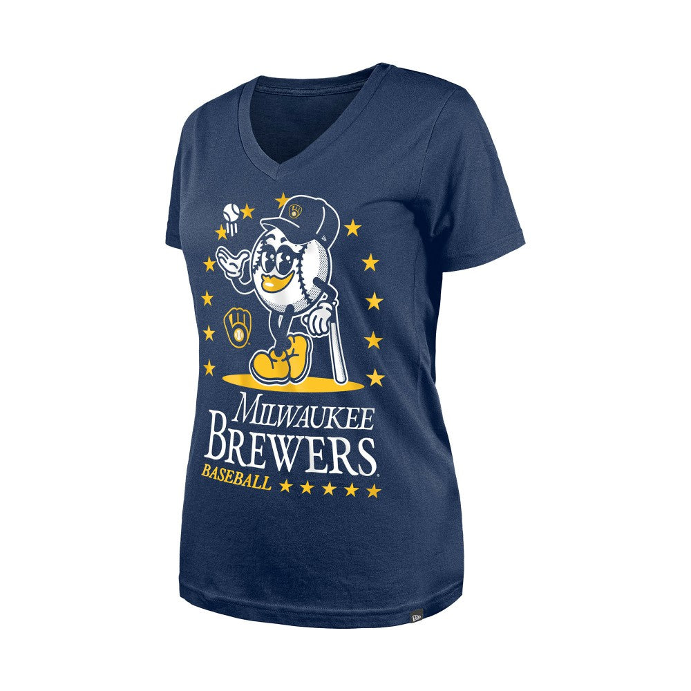 Milwaukee Brewers New Era Women's Little Miss 2 V-Neck T-Shirt for sale