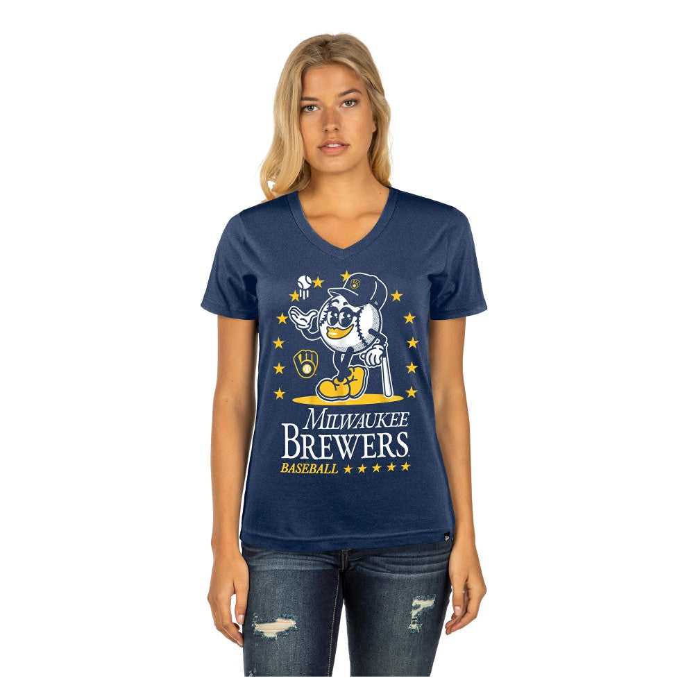 Milwaukee Brewers New Era Women's Little Miss 2 V-Neck T-Shirt for sale