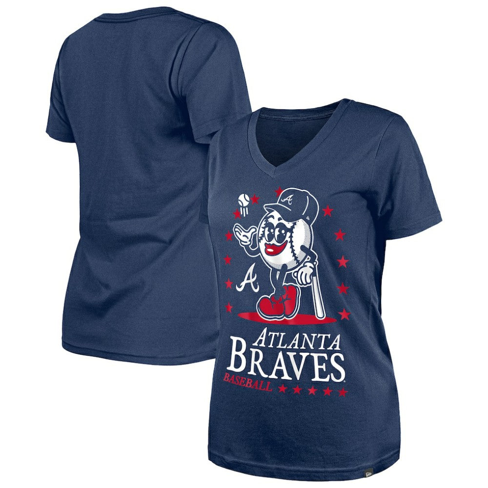 Atlanta Braves New Era Women's Little Miss 2 V-Neck T-Shirt Outlet