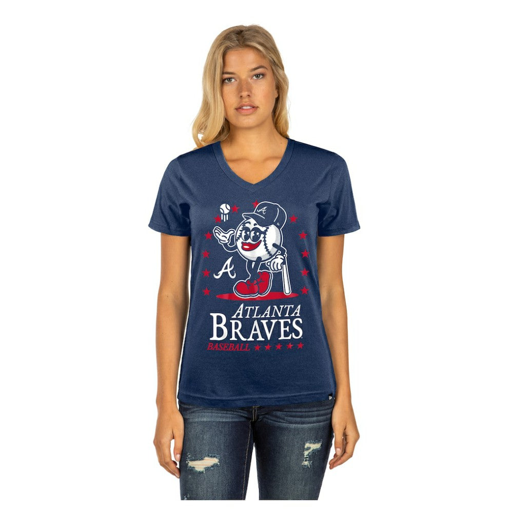 Atlanta Braves New Era Women's Little Miss 2 V-Neck T-Shirt Outlet