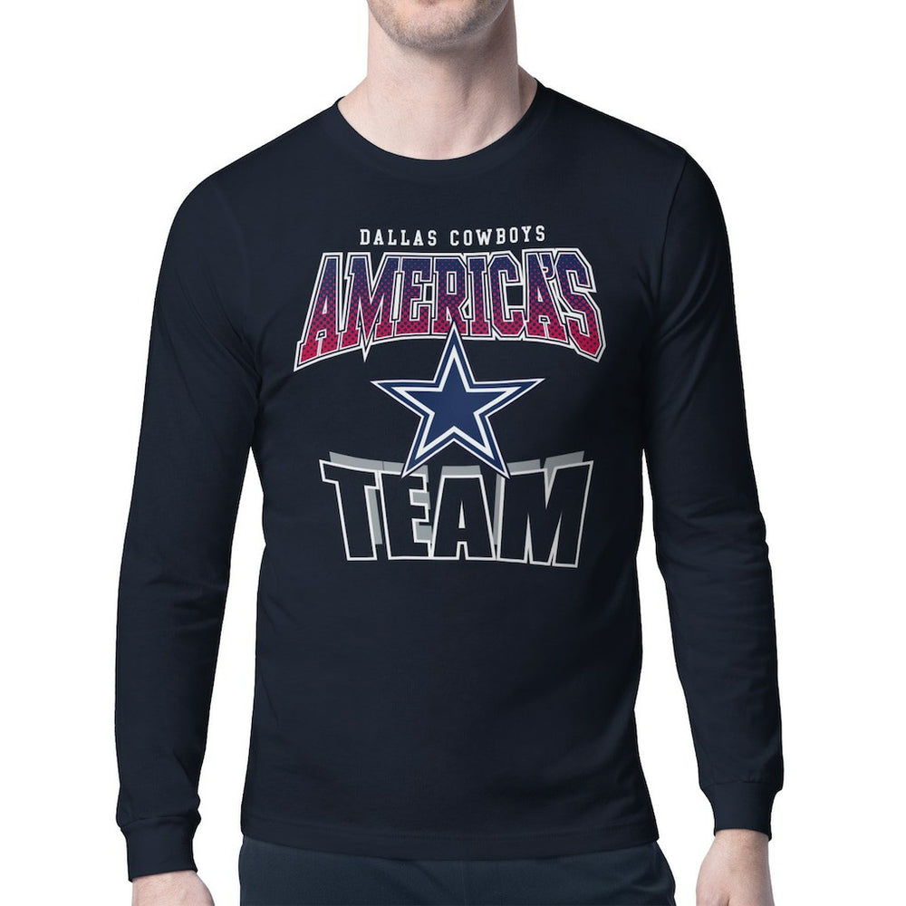 Dallas Cowboys Starter Comic Style Slogan Long Sleeve T-Shirt - Navy - NFL