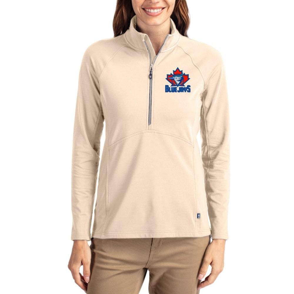 Toronto Blue Jays Cutter & Buck Women's Cooperstown Collection Adapt Eco Knit Stretch Half-Zip Pullover Sale