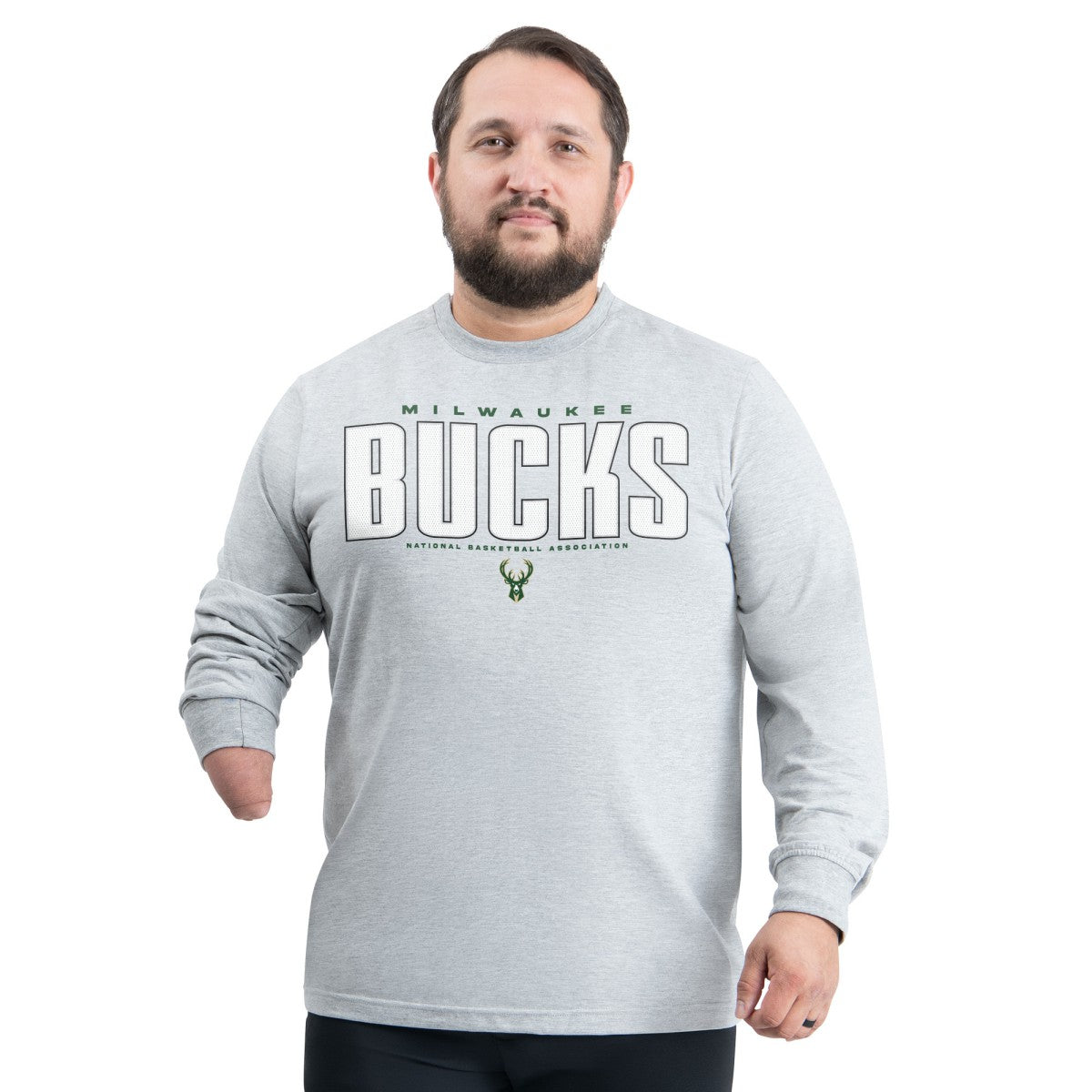 Milwaukee Bucks G-III Sports by Carl Banks Adaptive Printed Mesh Effect Long Sleeve T-Shirt Gray