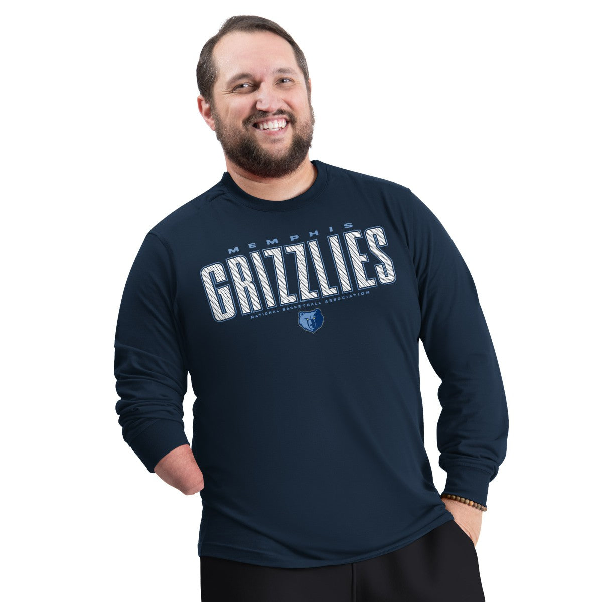 Memphis Grizzlies G-III Sports by Carl Banks Adaptive Printed Mesh Effect Long Sleeve T-Shirt Navy