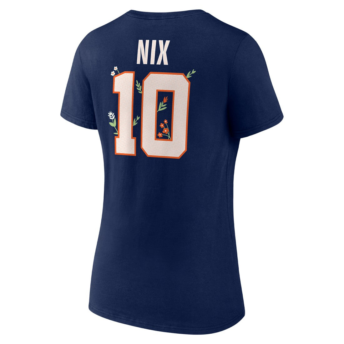 Bo Nix Denver Broncos Women's Floral Name & Number V-Neck T-Shirt - Navy - NFL