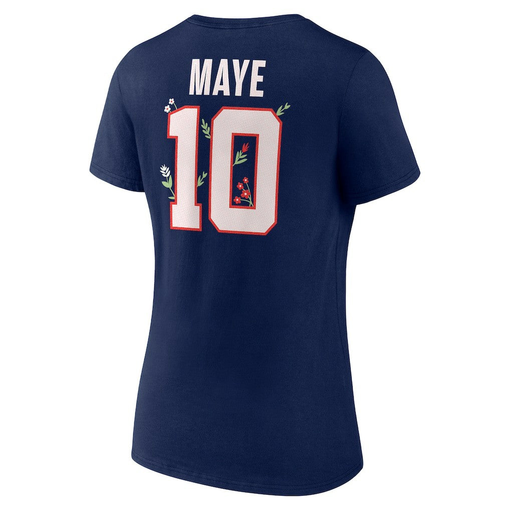 Drake Maye New England Patriots Women's Floral Name & Number V-Neck T-Shirt - Navy - NFL