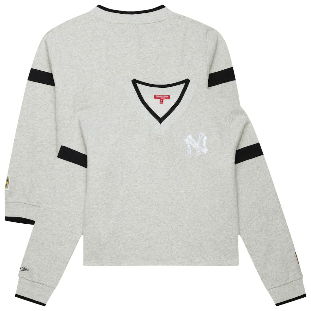 New York Yankees Mitchell & Ness Women's Cooperstown Collection V-Neck Cropped Toggle Sweatshirt for sale