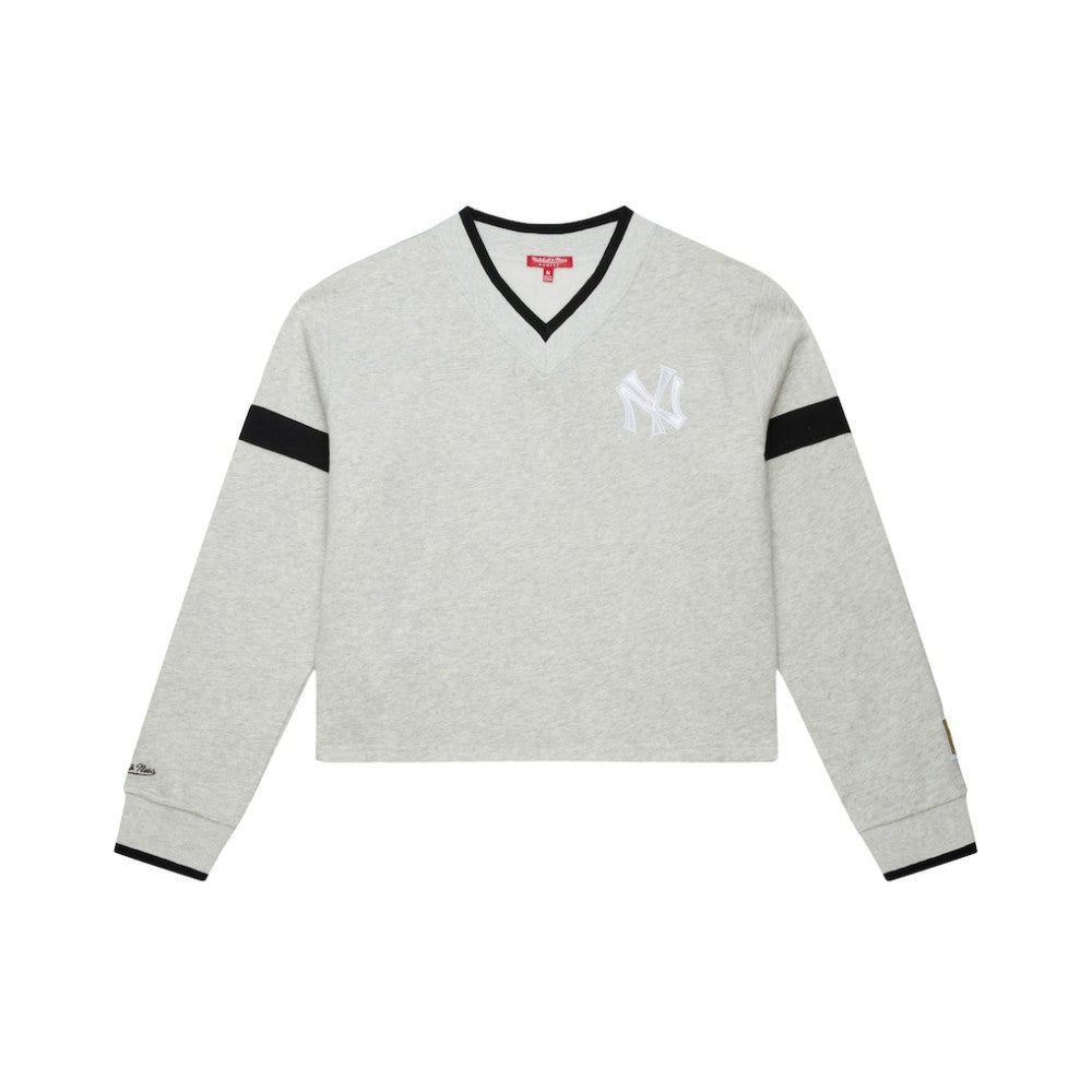 New York Yankees Mitchell & Ness Women's Cooperstown Collection V-Neck Cropped Toggle Sweatshirt for sale