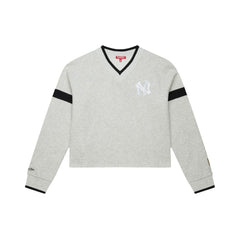 New York Yankees Mitchell & Ness Women's Cooperstown Collection V-Neck Cropped Toggle Sweatshirt for sale