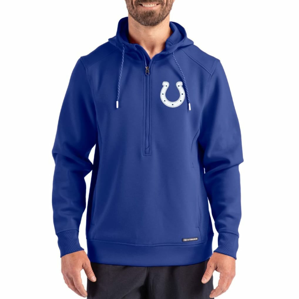 Indianapolis Colts Cutter & Buck Roam Eco Half-Zip Recycled Pullover Hoodie - Royal - NFL