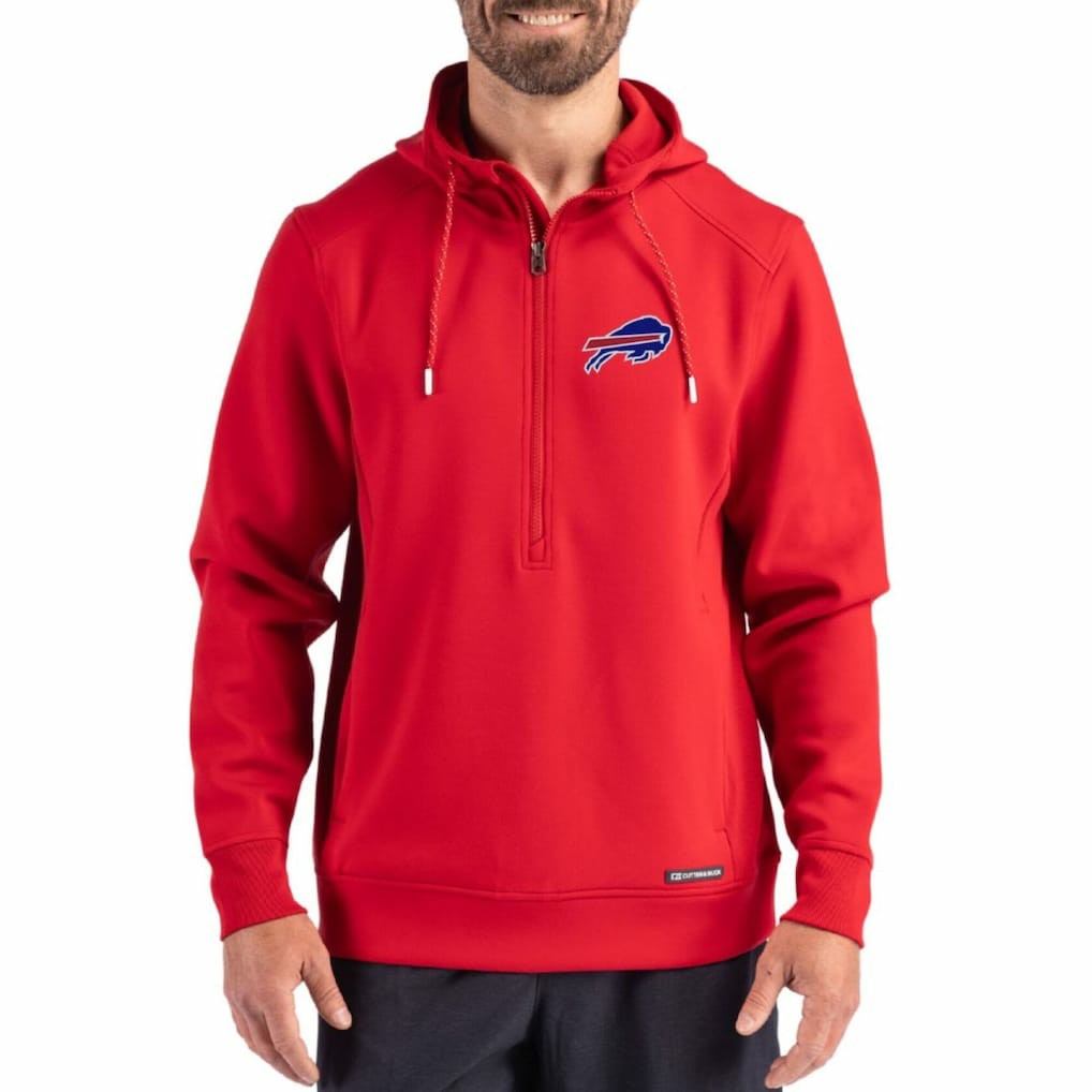 Buffalo Bills Cutter & Buck Roam Eco Half-Zip Recycled Pullover Hoodie - Red - NFL