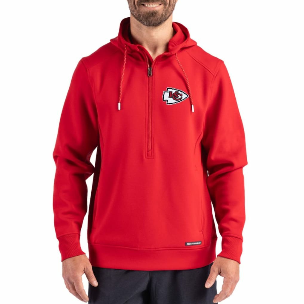 Kansas City Chiefs Cutter & Buck Roam Eco Half-Zip Recycled Pullover Hoodie - Red - NFL