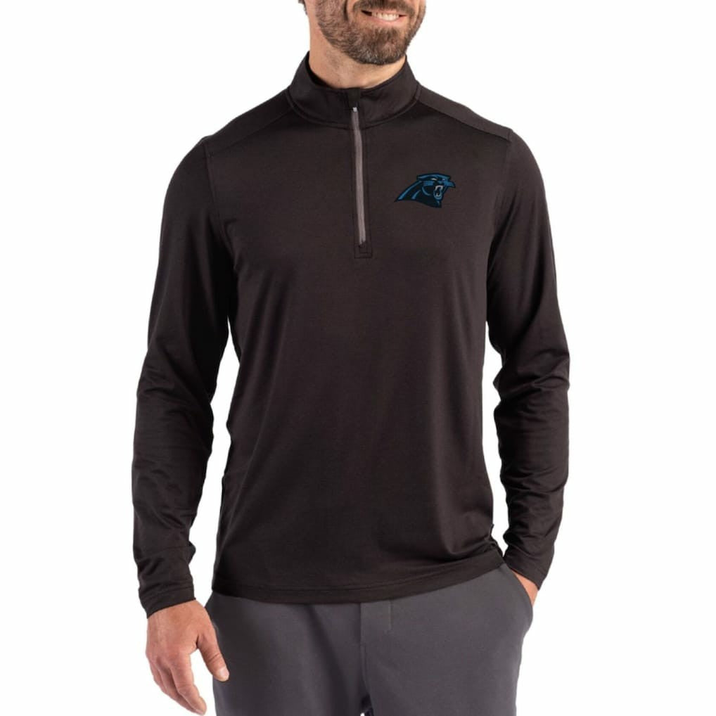 Carolina Panthers Cutter & Buck Coastline Epic Comfort Recycled Quarter-Zip Pullover - Black - NFL