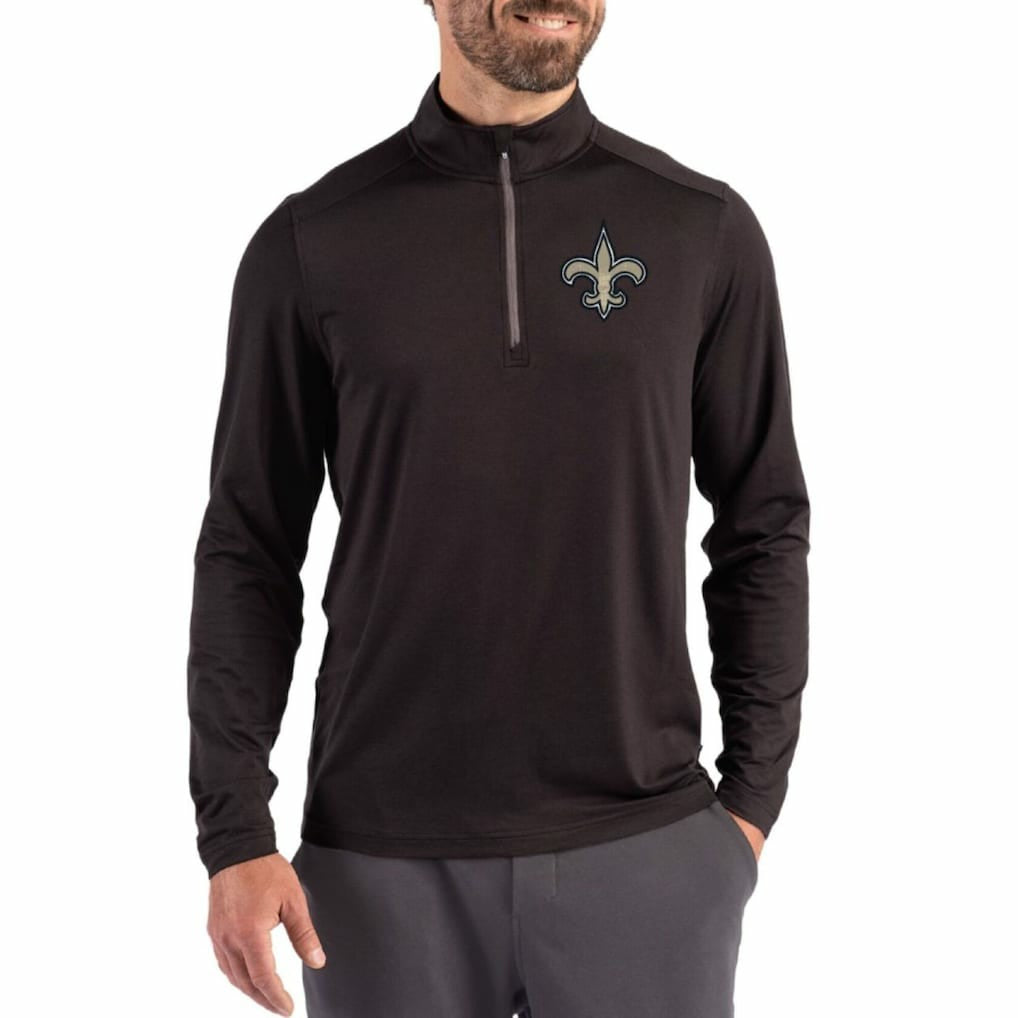New Orleans Saints Cutter & Buck Coastline Epic Comfort Recycled Quarter-Zip Pullover - Black - NFL