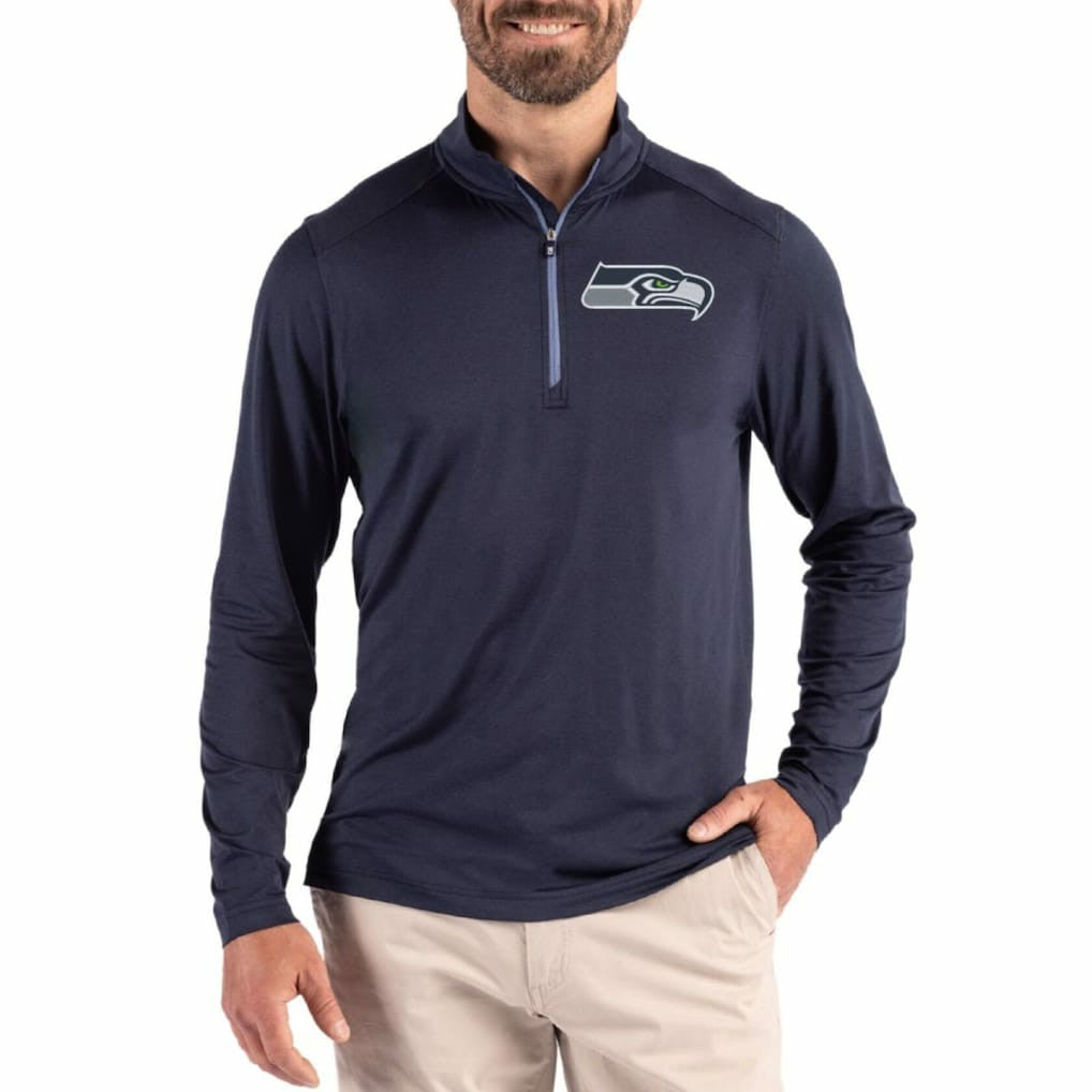 Seattle Seahawks Cutter & Buck Coastline Epic Comfort Recycled Quarter-Zip Pullover - College Navy - NFL
